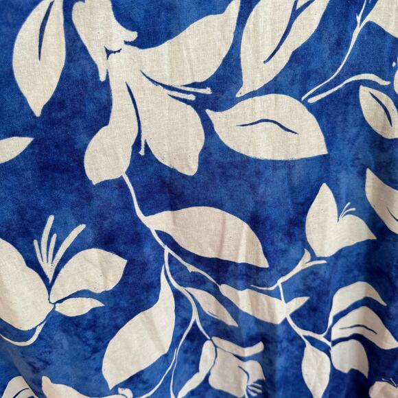 Zara Linen Maxi Dress Blue White Floral Sz L Strap - Picture 2 of 6